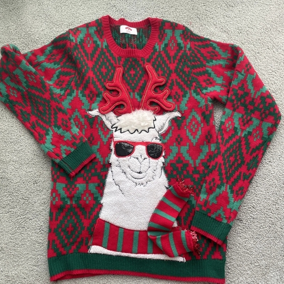 ****Holiday Time Llama With Antlers & Sunglasses Christmas Sweater Size M 38-40 - Picture 1 of 5